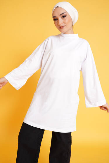 Kolu Katlı Basic Tunik Beyaz - Tunik