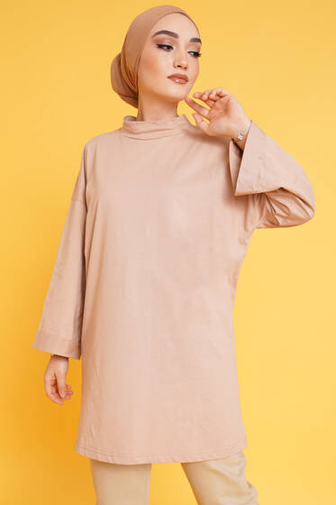 Kolu Katlı Basic Tunik Camel - Tunik