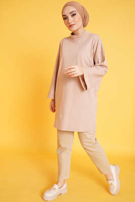 Kolu Katlı Basic Tunik Camel - Tunik