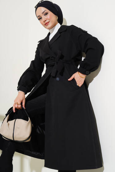 Kolu Kot Garnili Trençkot Siyah - Trençkot