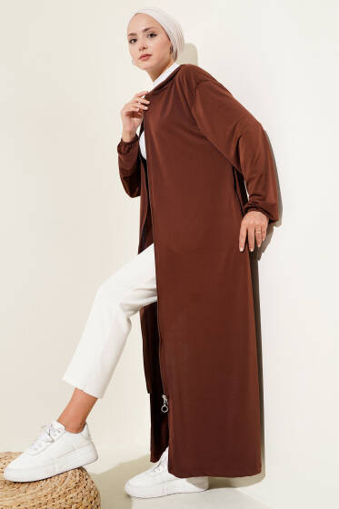 Kolu Lastikli Uzun Kap Kahve - Dış Giyim&Mont
