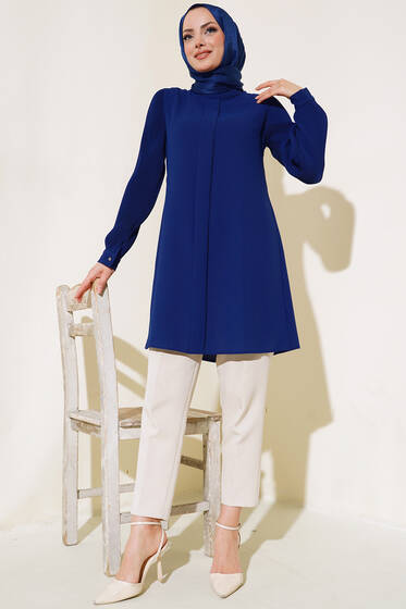 Kolu Piliseli Krep Tunik Lacivert - Tunik