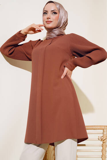 Kolu Piliseli Krep Tunik Taba - Tunik