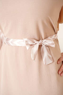 Kolu Satenli Ayrobin İkili Takım Bej - İKİLİ TAKIM