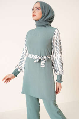 Kolu Satenli Ayrobin İkili Takım Çağla Yeşili - İKİLİ TAKIM