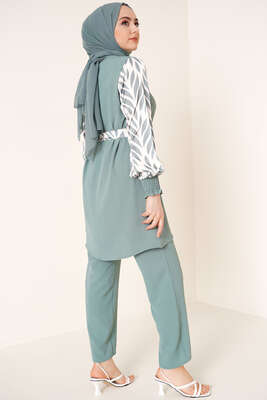 Kolu Satenli Ayrobin İkili Takım Çağla Yeşili - İKİLİ TAKIM