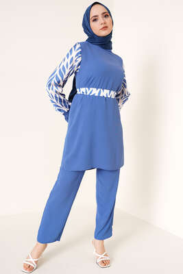 Kolu Satenli Ayrobin İkili Takım İndigo 