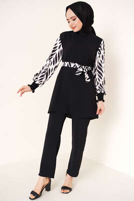 Kolu Satenli Ayrobin İkili Takım Siyah - İKİLİ TAKIM