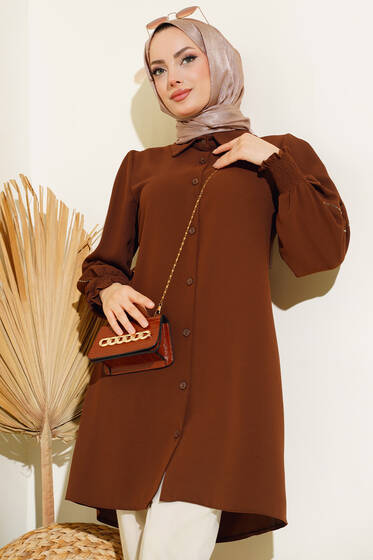 Kolu Taş Şeritli Tunik Kahve - Tunik