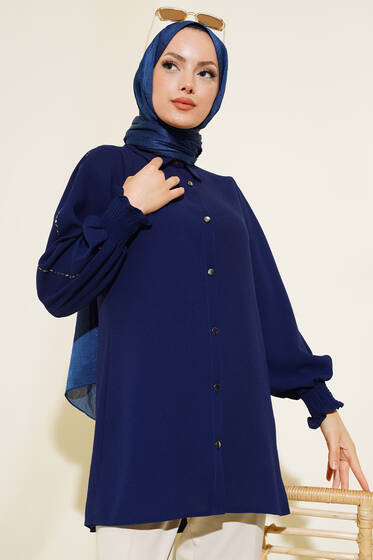 Kolu Taş Şeritli Tunik Lacivert - Tunik