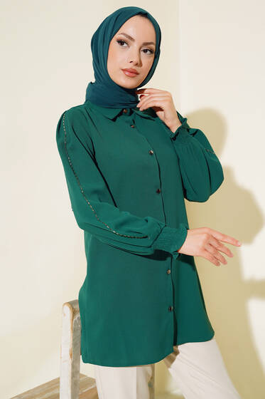 Kolu Taş Şeritli Tunik Zümrüt - Tunik