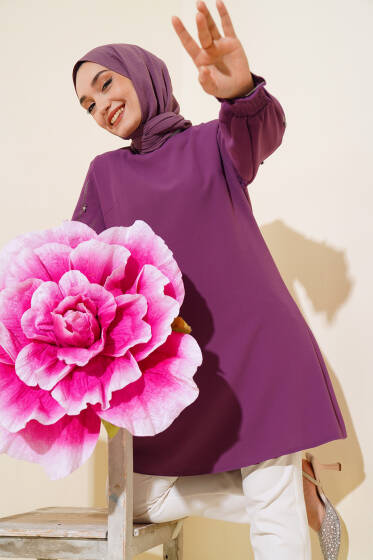 Kolu Taş Süslemeli Tunik Menekşe - Tunik