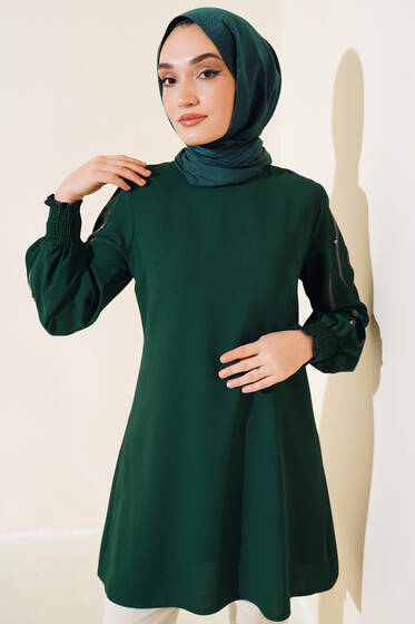 Kolu Taş Süslemeli Tunik Zümrüt - Tunik