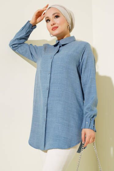 Kolu Taşlı Gömlek Indıgo - Gömlek