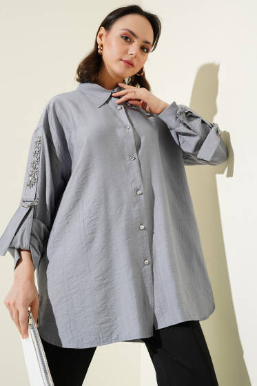Kolu Taşlı Salaş Gömlek Gri - Gömlek