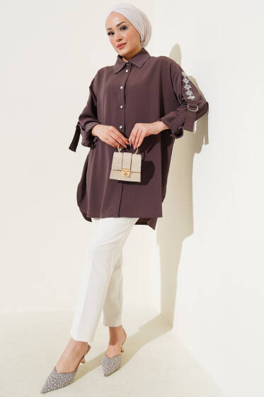 Kolu Taşlı Salaş Gömlek Kahve - Gömlek