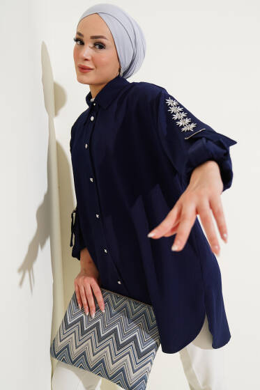 Kolu Taşlı Salaş Gömlek Lacivert - Gömlek