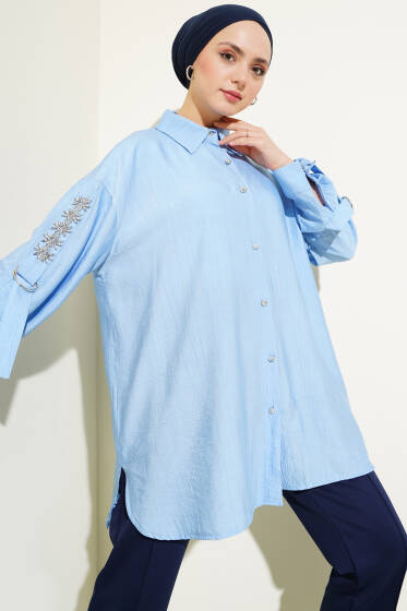 Kolu Taşlı Salaş Gömlek Mavi - Gömlek