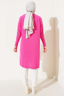 	 Kolu Taşlı Uzun Triko Tunik Fuşya - Triko Tunik