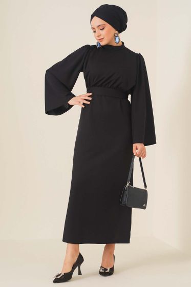 Kolu Volanlı Elbise Siyah - Tesettür Elbise