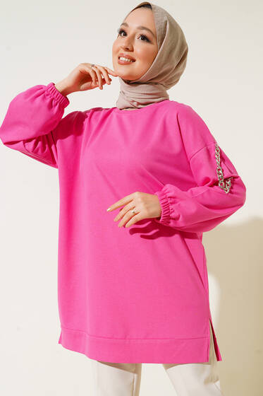 Kolu Zincir Detaylı Tunik Fuşya - Tunik
