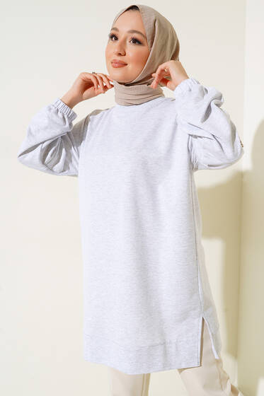 Kolu Zincir Detaylı Tunik Gri - Tunik