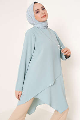 Kolye Detay Asimetrik Tunik Mint - Tunik