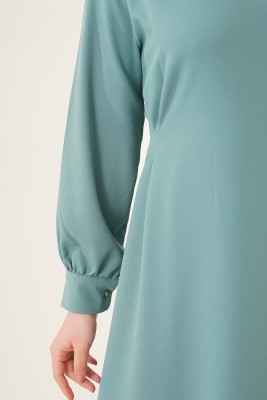 Kolye Detaylı Beli Lastikli Elbise Mint Yeşili - Thumbnail