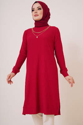Kolyeli Bürümcük Tunik Bordo - Tunik
