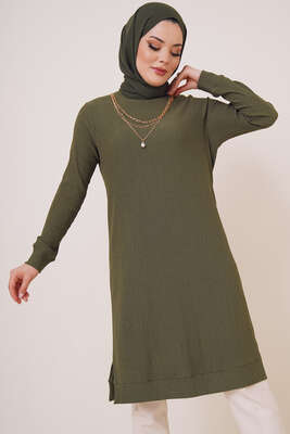 Kolyeli Bürümcük Tunik Haki - Tunik