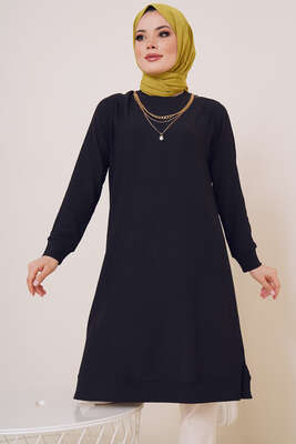 Kolyeli Bürümcük Tunik Siyah 