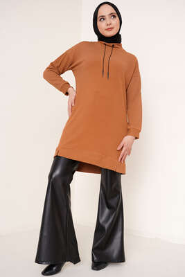 Kolyeli Fitilli Uzun Tunik Camel - Tunik