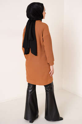 Kolyeli Fitilli Uzun Tunik Camel - Tunik
