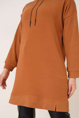Kolyeli Fitilli Uzun Tunik Camel - Tunik