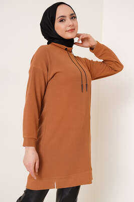 Kolyeli Fitilli Uzun Tunik Camel - Tunik