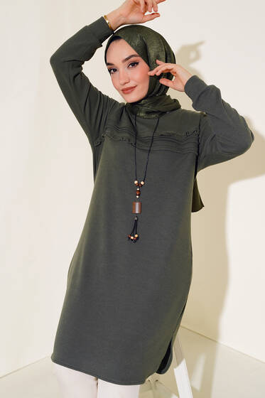 Kolyeli Taşlı Tunik Haki - Tunik