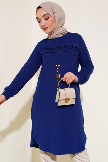 Kolyeli Taşlı Tunik Lacivert - Tunik