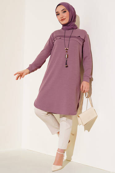 Kolyeli Taşlı Tunik Pudra - Tunik