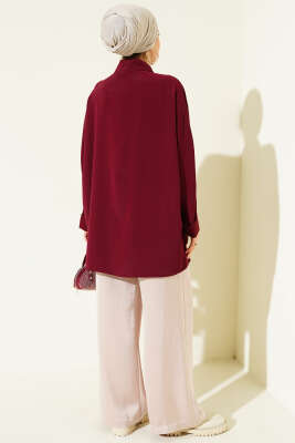 Kolyeli Yarasa Kol Salaş Gömlek Bordo - Gömlek
