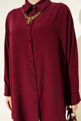 Kolyeli Yarasa Kol Salaş Gömlek Bordo - Gömlek
