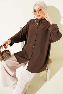 Kolyeli Yarasa Kol Salaş Gömlek Kahve - HELLIE