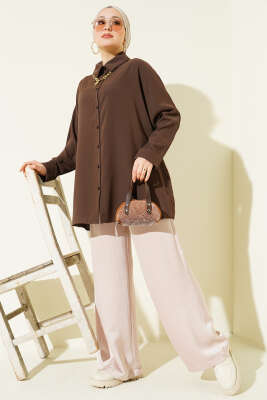 Kolyeli Yarasa Kol Salaş Gömlek Kahve - Gömlek