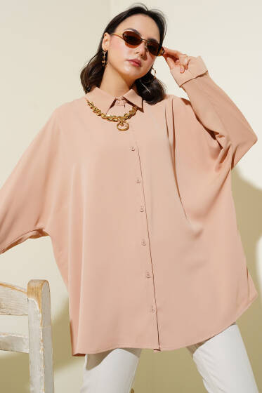 Kolyeli Yarasa Kol Salaş Gömlek Latte - Gömlek