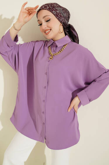 Kolyeli Yarasa Kol Salaş Gömlek Lila - 500-700 TL Ürünler