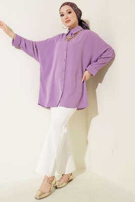 Kolyeli Yarasa Kol Salaş Gömlek Lila - Gömlek