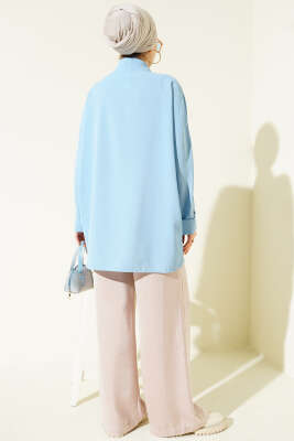 Kolyeli Yarasa Kol Salaş Gömlek Mavi - Gömlek