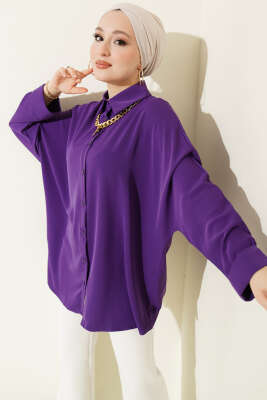 Kolyeli Yarasa Kol Salaş Gömlek Mor - HELLIE