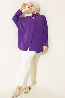 Kolyeli Yarasa Kol Salaş Gömlek Mor - Gömlek