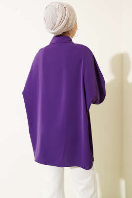 Kolyeli Yarasa Kol Salaş Gömlek Mor - Gömlek