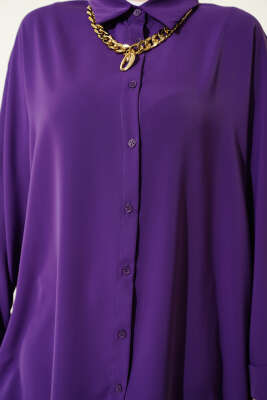 Kolyeli Yarasa Kol Salaş Gömlek Mor - Gömlek